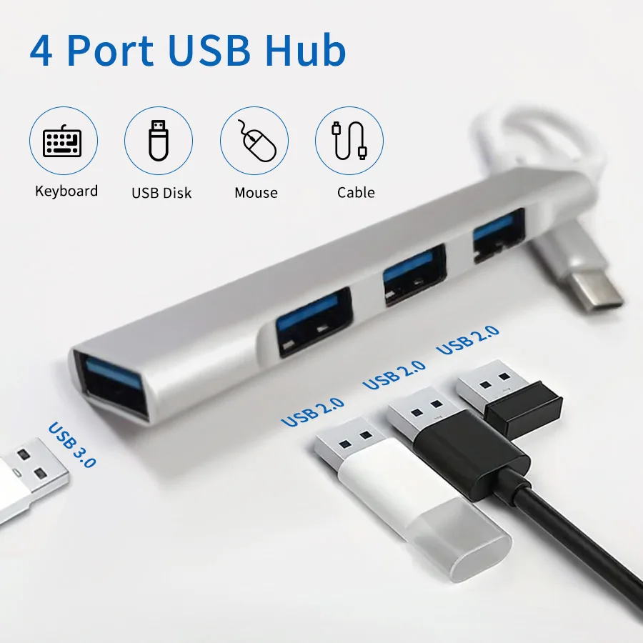 4 Port Multi Splitter Type C HUB 3.0 USB 3.1 Adapter OTG For Xiaomi Lenovo Macbook 13 15 Air Pro PC Computer Accessories