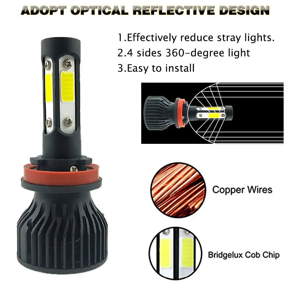 2 uds 16000Lm 50W H4 H8 H9 9004 9007 haz alto/bajo H1 H3 H7 9005/HB3 9006/HB4 H8H9H11 9012 faro Led automático luces de coche blancas 12V