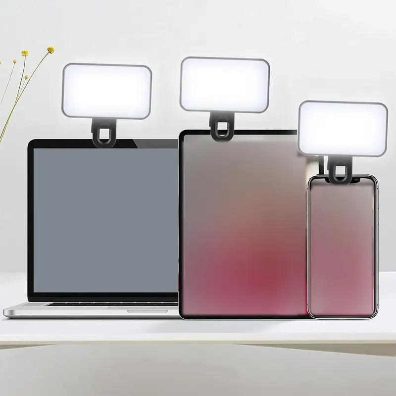Portátil led mini selfie luz de preenchimento recarregável com cabo 3 modos brilho ajustável clipe para telefone pc