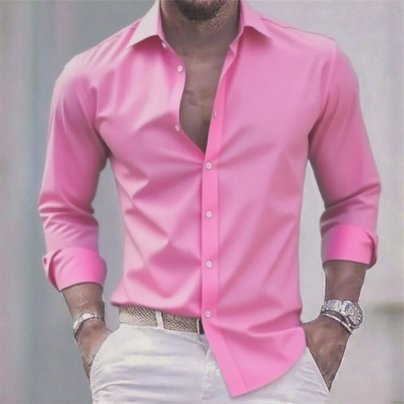 Camisa blanca informal de color sólido para hombre, tela elástica informal de manga larga a la moda, camisa formal de negocios, tela cómoda