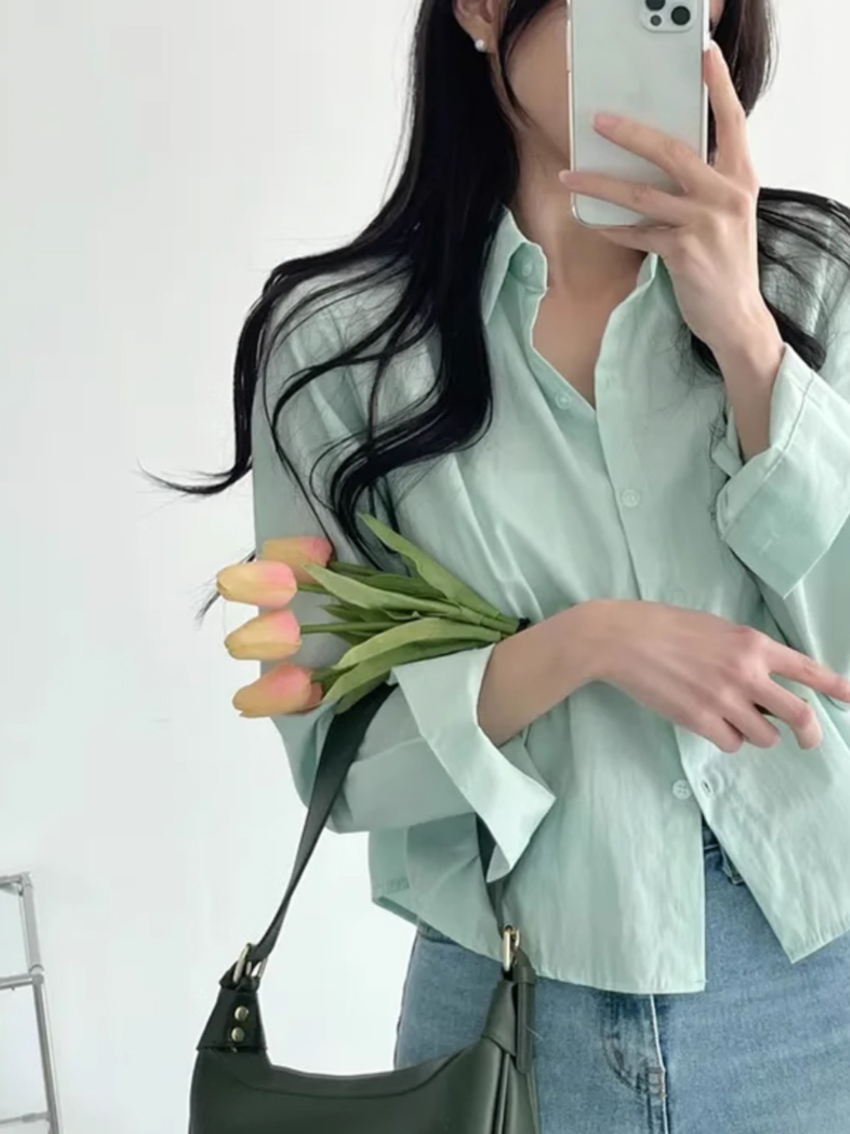White Short Sleeveless Polo Collar Shirt for Women Spring Autumn Loose Fit Korean Sle Long Sleeve Single Button Ladies Top