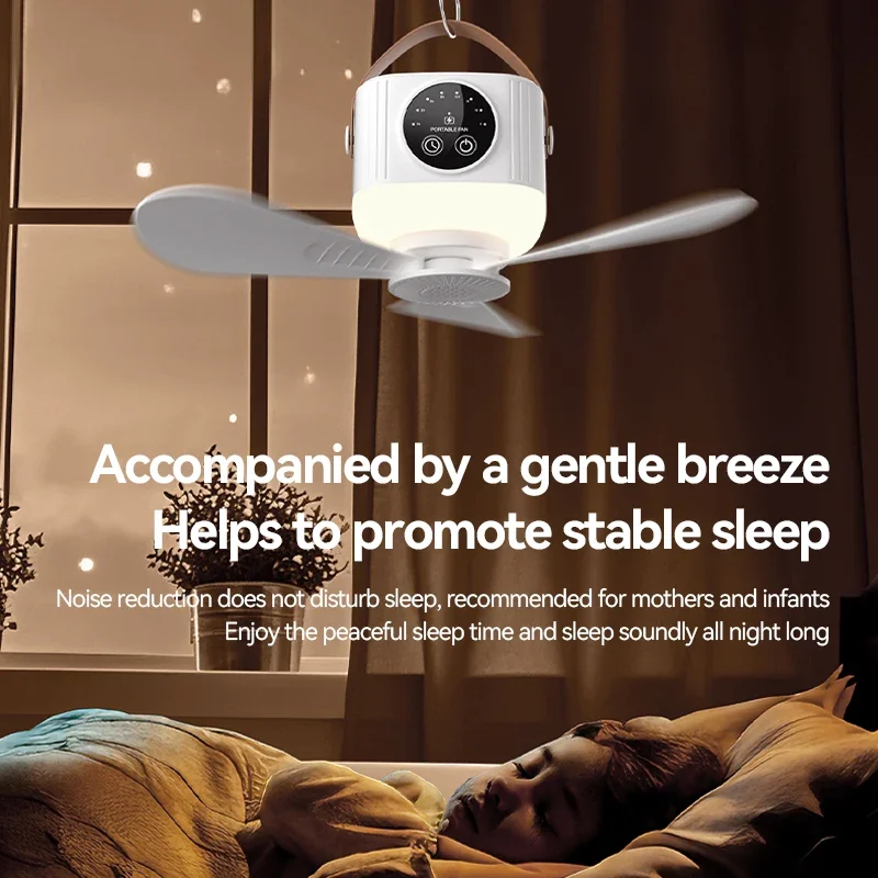 Luce a LED con ventilatore Ventilatori da soffitto silenziosi portatili Luce ricaricabile/Lampada a LED plug-in Telecomando 7200mAh per campeggio camera da letto