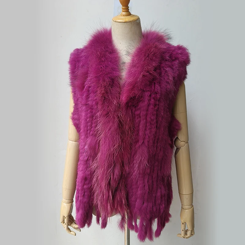 2025 herbst Gestrickte Echt Kaninchen Fell Weste Frauen Warme Winter Echten Pelz Gilets Weibliche Causual Echtes Pelz Weste