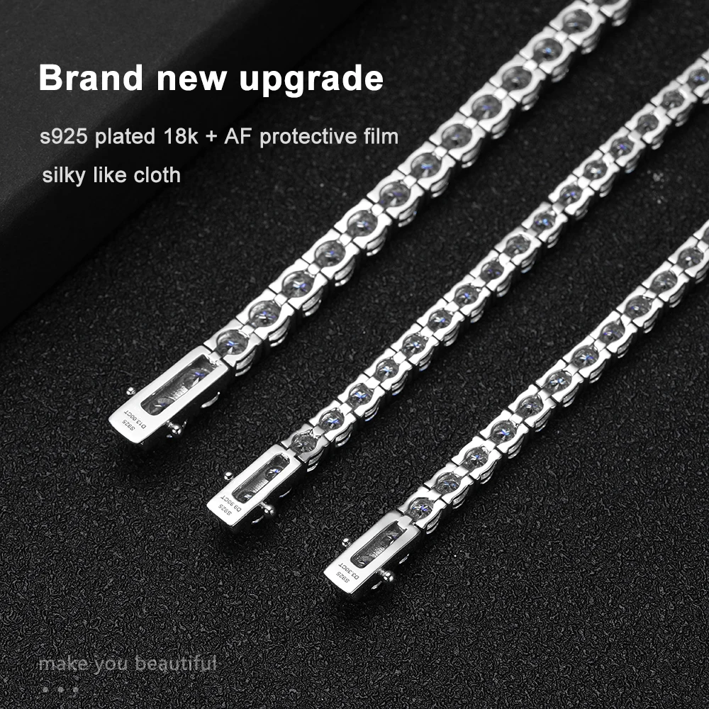 KNOBSPIN D VVS1 pulsera de tenis de moissanita Original plata de ley s925 chapada en oro blanco de 18k con pulseras GRA para mujer y hombre