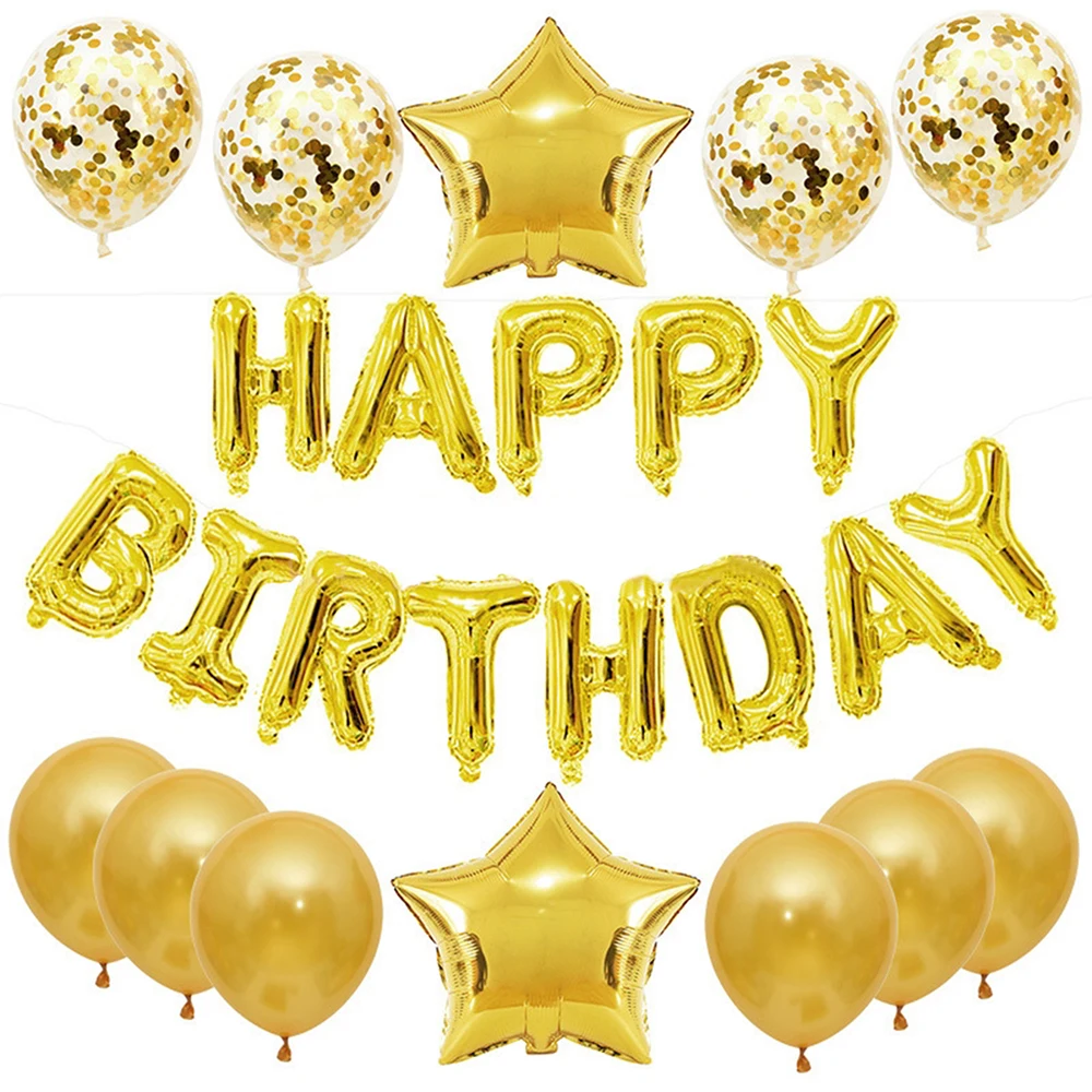 생일 축하 배너 실버 블루 블랙 로즈 골드 파티가 포함된 풍선 25개 세트