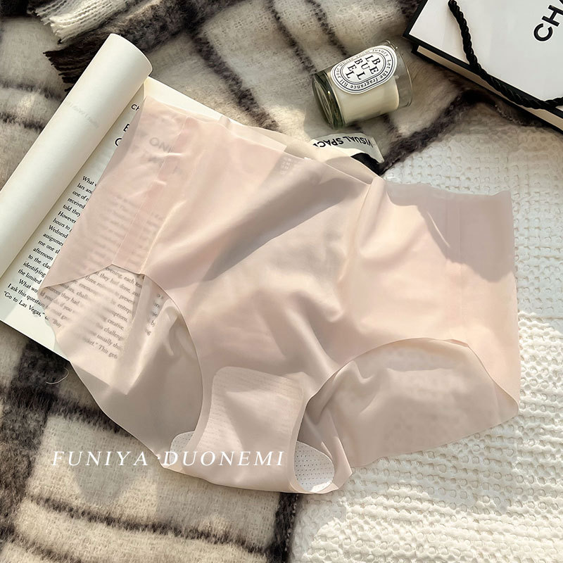 Roupa íntima de seda gelo sem costura para senhoras, ultra fino, calça de secagem rápida, cueca 3D pêssego quadril, calcinha fitness, verão