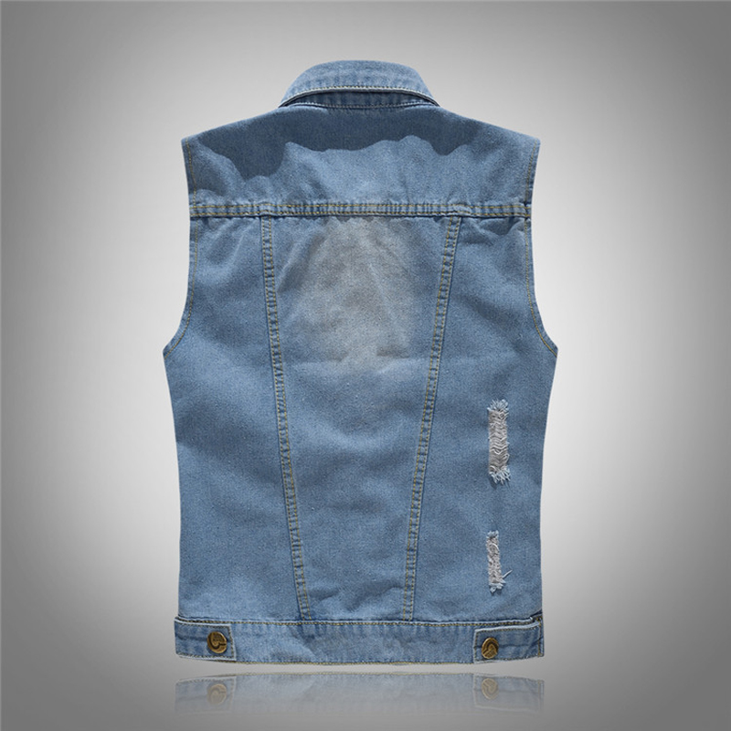 Chalecos de algodón vaquero de otoño para hombre, chaqueta informal sin mangas Vintage con solapa rasgada, ropa de calle para hombre, chalecos vaqueros, Tops, ropa 6XL