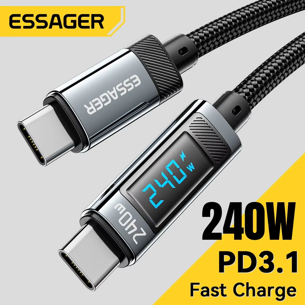 Essager-Cable USB tipo C a USB C de 240W, Cable de carga rápida PD 3,1 de 100W para Macbook Pro, Xiaomi, Samsung, portátil, Cable USBC de 2M