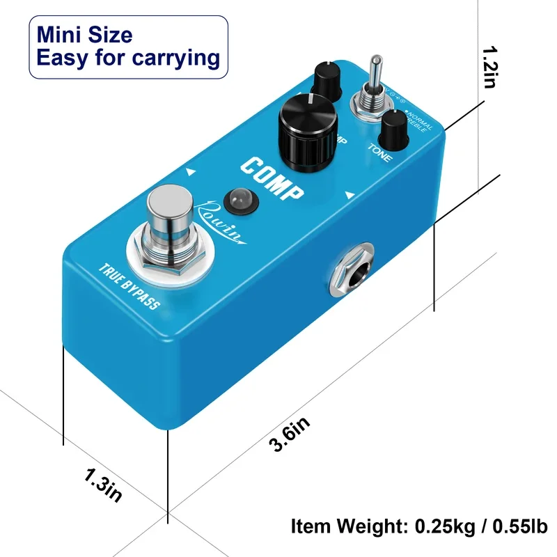 Rowin Gitaar Baspedaal Compressor Effect Comp Klassieke Studio Grade Compressoren Houden Originele Signaal Transiënten Puur Hemelsblauw