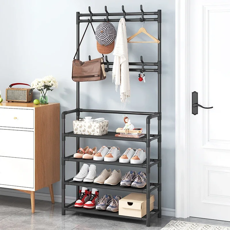 4th/5th Floor Multifunctional Home Storage Rack - Plastic Easy Assembly Shoe Clothes Hat Organizer Floor Standing Design Clothe