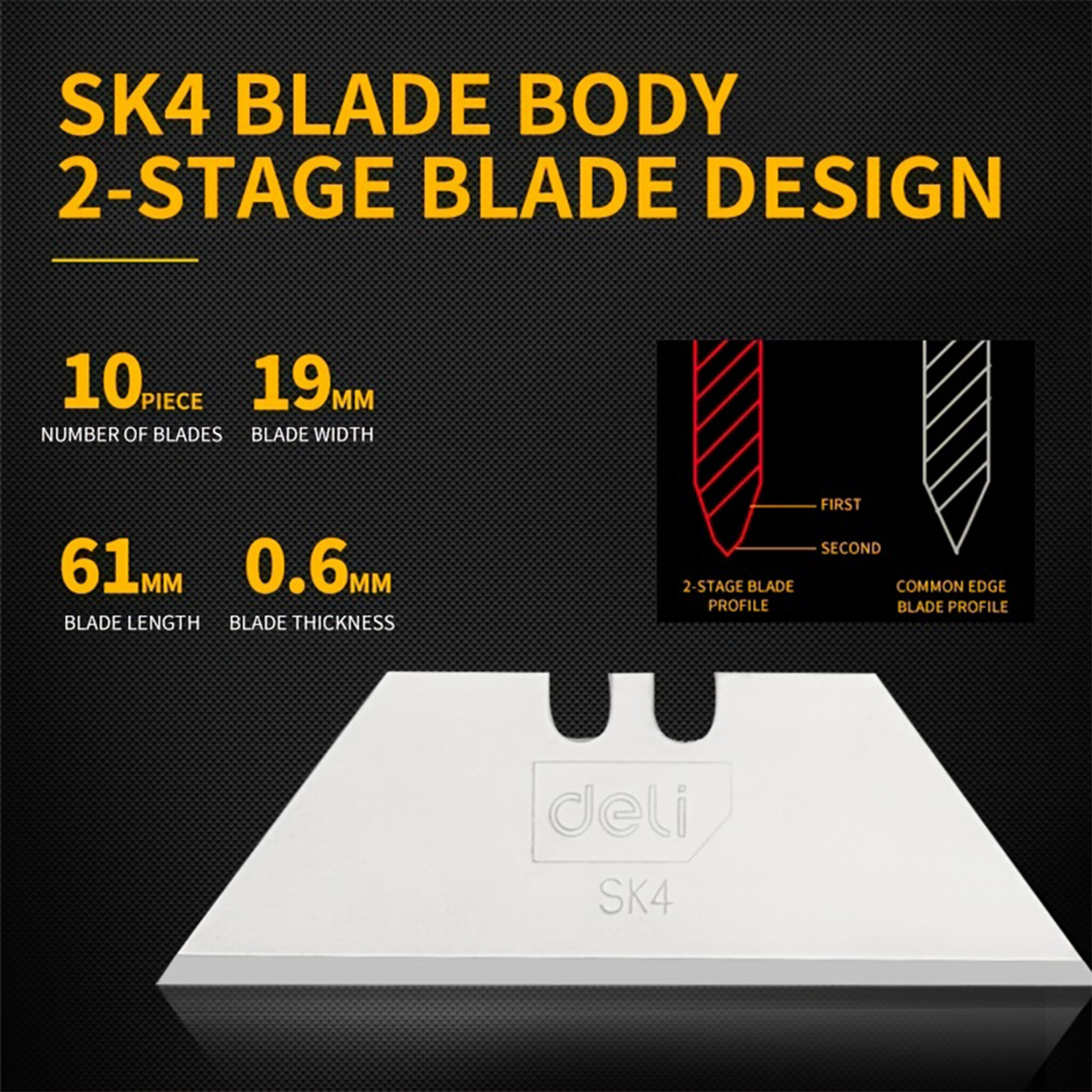 Deli 10pcs Utility Knife Blades SK4 Steel Box Cutter Blades with Plastic Case Standard Blades for Utility Knife Replacement