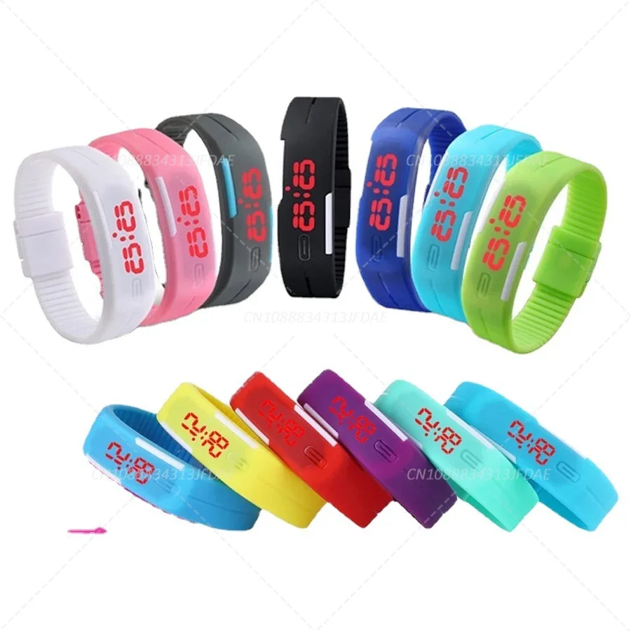 Reloj impermeable de Color caramelo para hombre y mujer, relojes LED de goma para niños, pulsera con fecha, reloj de pulsera deportivo Digital para estudiantes