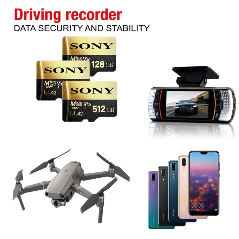 SONY Memory Card Micro SD Cards High Speed 512MB 64GB 128GB 256GB MicroSD C10 TF Flash Card for Xiaomi Monitoring Phone Camera