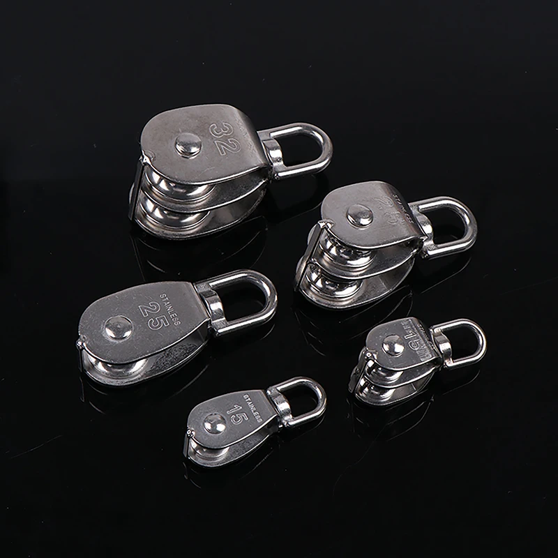 Juego de polea de cuerda de elevación giratoria de una sola rueda, herramientas de rueda de elevación, bloque de polea doble, acero inoxidable 304, M15, M20, M25, M32, 1 ud.