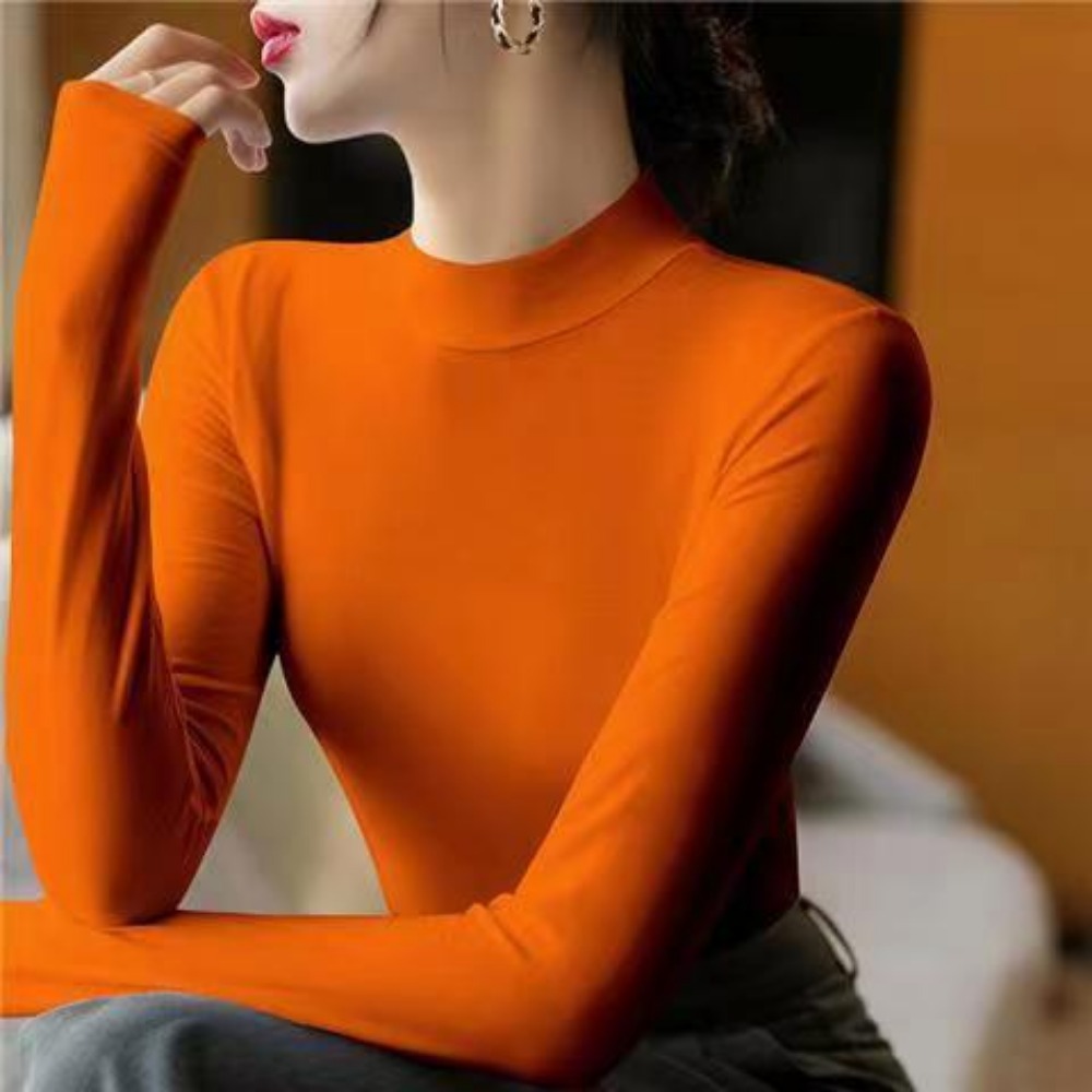 Camiseta Undertale lisa a la moda para mujer, camiseta interior ajustada con cuello alto y mangas largas adecuada para Otoño e Invierno, camiseta de lujo