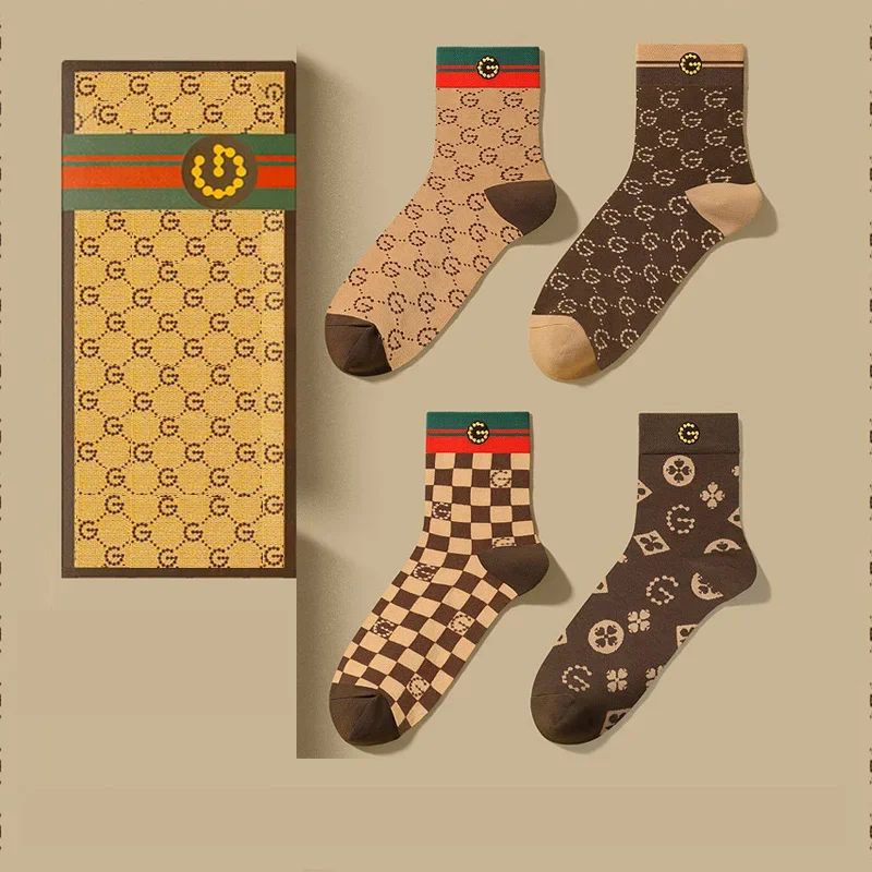 Calcetines auténticos de algodón puro de medio cilindro, algodón clásico a rayas, marca Tide, desodorante todo en uno, deportes, transpirable, regalo Premium