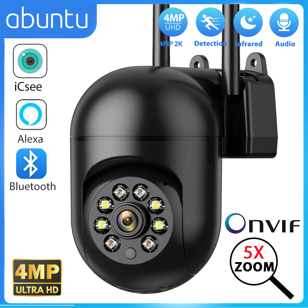 Mini cámara PTZ Wifi 4MP 2K ICsee cámara de vigilancia 5X Zoom Digital HD visión nocturna detección humana protección de seguridad para el hogar