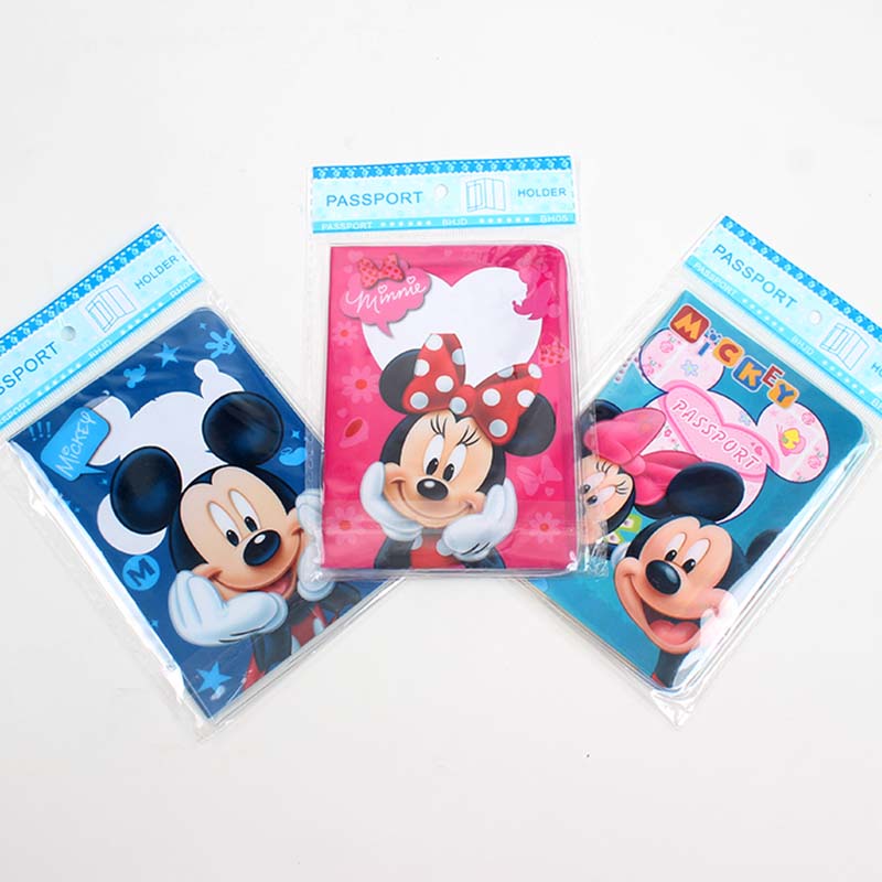3 cores disney mikey minnie porta-passaporte de couro pvc capa para passaporte de viagem porta-cartões de identificação 14cm * 9.6cm