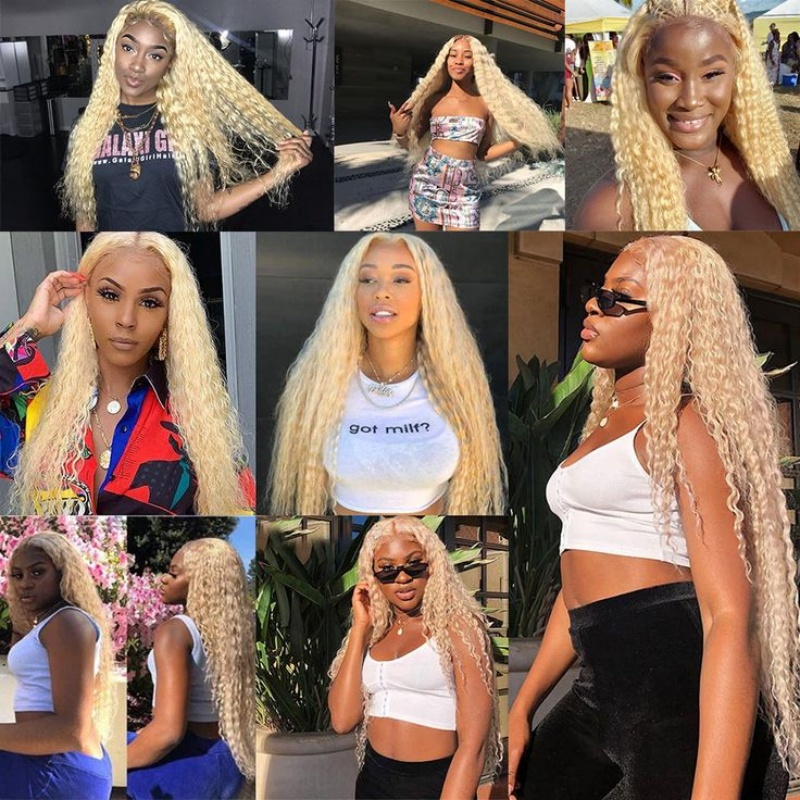 Mechones de cabello humano rizado de onda profunda, rubio miel 613, 150% de densidad, extensión de cabello Remy crudo brasileño Fabeauty 26 28 30 32 pulgadas