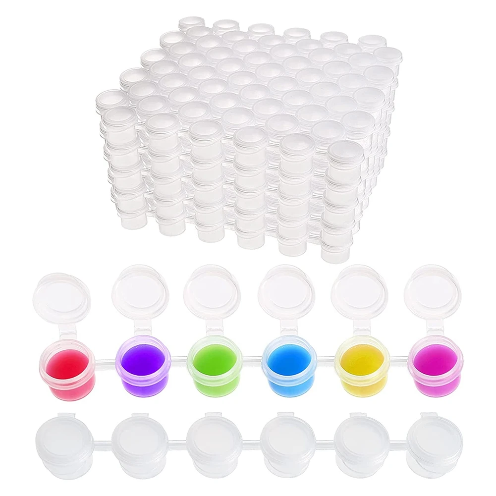 Tiras de potes com tampas, copo vazio, panelas para salas de aula, pinturas, festivais de arte, 300 potes, 2ml, 0.07 oz, 50 tiras