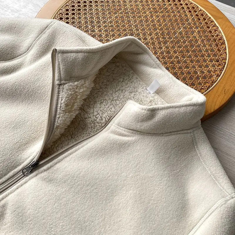 Winter Fleece Jacke einfarbig Sherpa Freizeit mantel dicken warmen Stehkragen Reiß verschluss Outdoor Wind break Jacke weich bequem