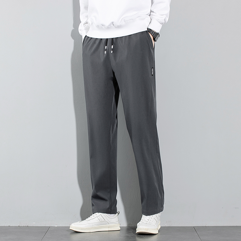 Pantalones de seda de hielo para hombre, novedad de verano 20225, pantalones informales de negocios finos negros y grises, pantalones de chándal de pierna recta transpirables elásticos para exteriores