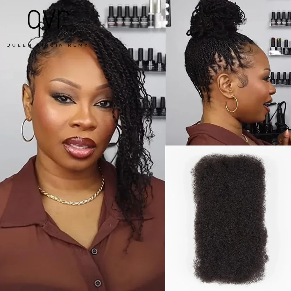 QVR-Extensões de cabelo afro Kinky para trança, Dreadlock, cabelo humano, cor natural, cabelo remy virgem, rainha, 1 PC, 50g
