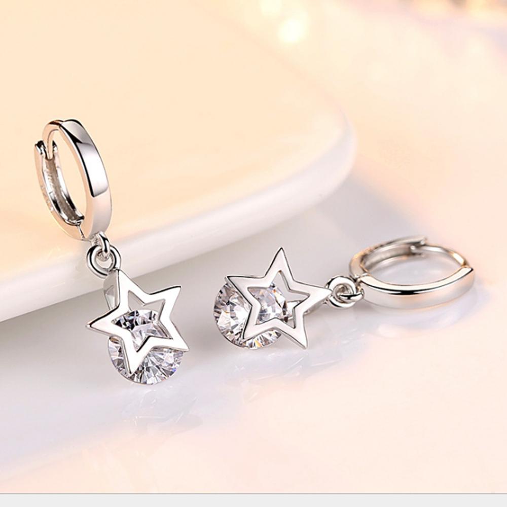 925 Sterling Silver Crystal Star Charm Stud Earrings For Women 2022 Grils Kids Wedding Gift Female pendientes mujer moda