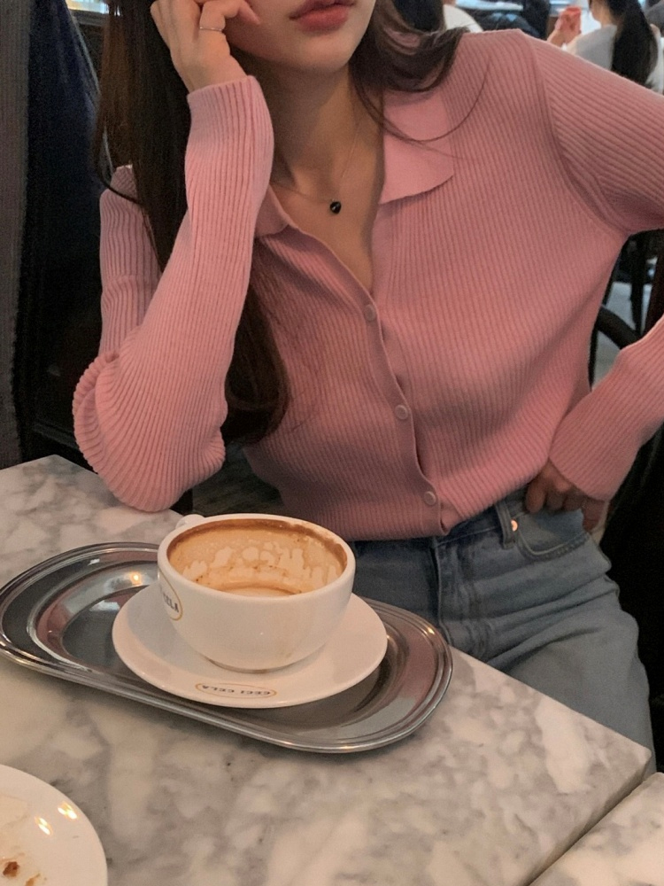 女性のポロネック長袖ストライプニットウェア秋 2023 新しいスタイル小さいサイズオープンカーディガントップスリムフィット韓国スタイル