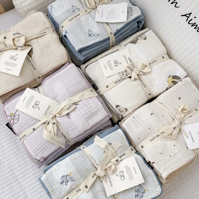 Juego de cama de cuna para niña coreana, Kit de cama de muselina de algodón Floral con conejito, rosa y cereza, funda nórdica, funda de almohada sin relleno