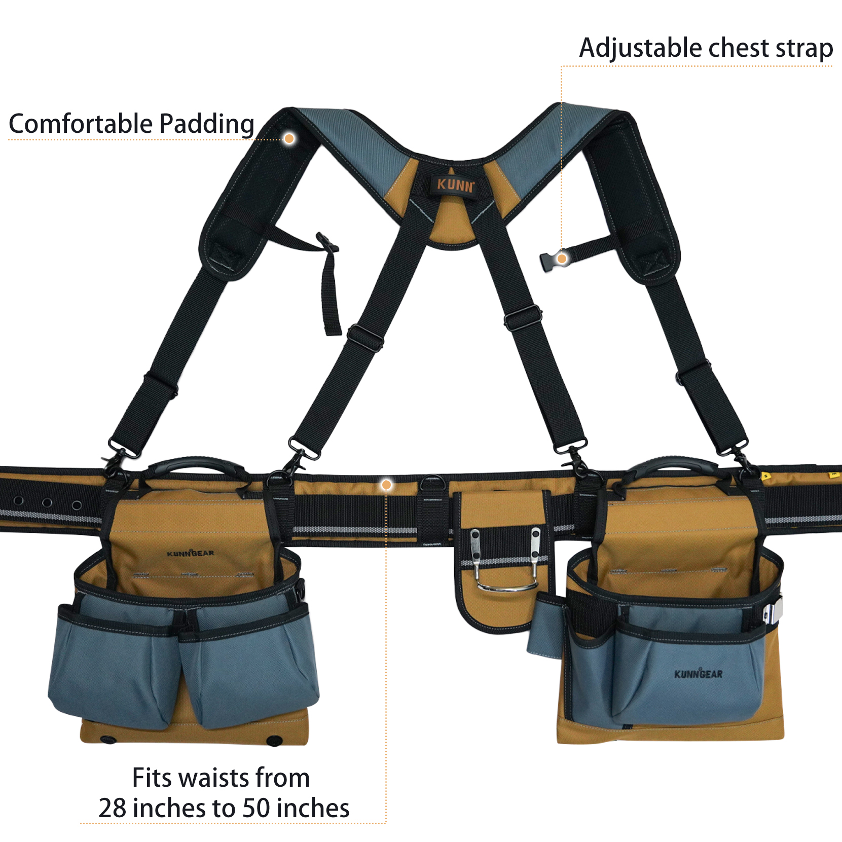 KUNN Zimmermannswerkzeuggürtel mit Hosenträgern Pro Framer Suspension Tool Rig für Bauunternehmer und Elektriker, Khaki