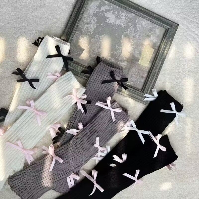 Y2K Warm houden Beenhoezen Strik Gebreide beenwarmers Dikke enkelwarmer Vrouw