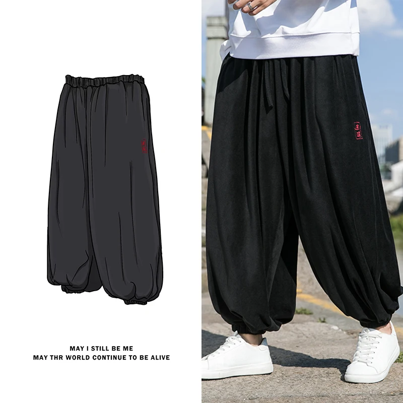2024 Autumn Winter Men Polar Fleece Pants Men Velvet Retro Harem Pants Male Solid Color Wide Leg Pants Harajuku Jogging Trousers