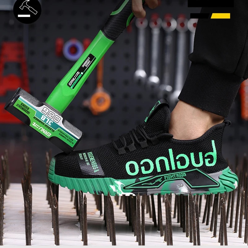Botas masculinas de segurança de trabalho respirável, antifacada, sapatilhas de aço, sapatilha de construção, prova de punção, masculino