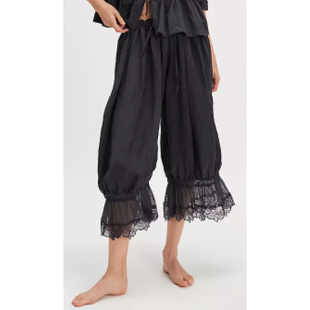 Combhasaki Damen Y2K Loose Fit Bloomers Kurze Hose Kordelzug Hohe Taille Blumenspitze Patchwork Wadenlange Laternenhose