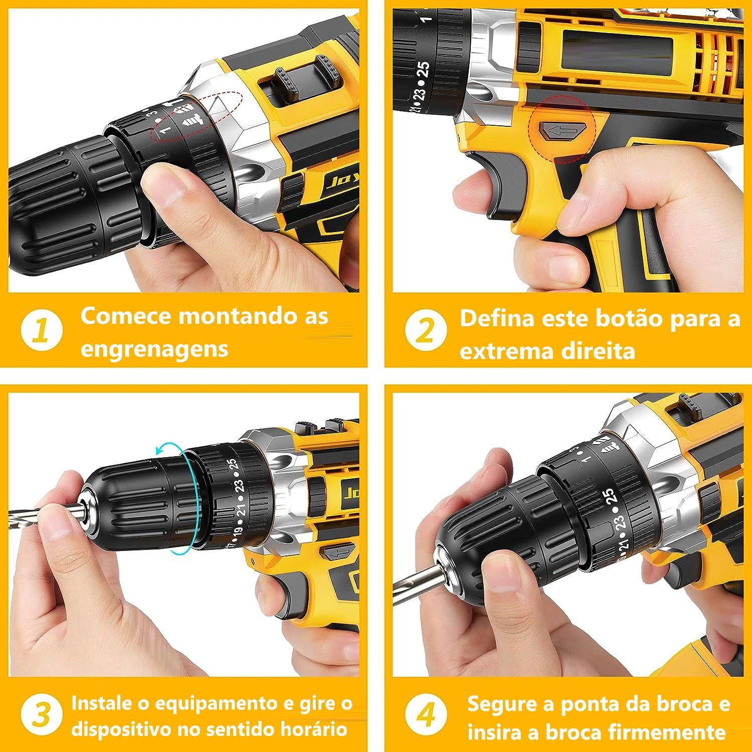 Conjunto de furadeira e chave de fenda sem fio com 2 baterias - Kit de perfuração elétrica profissional de 21V