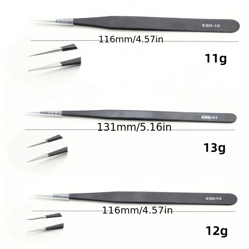 Precision ESD anti-static tweezers set -6-pc stainless steel tool for electronic repair and process modeling, bending 2025