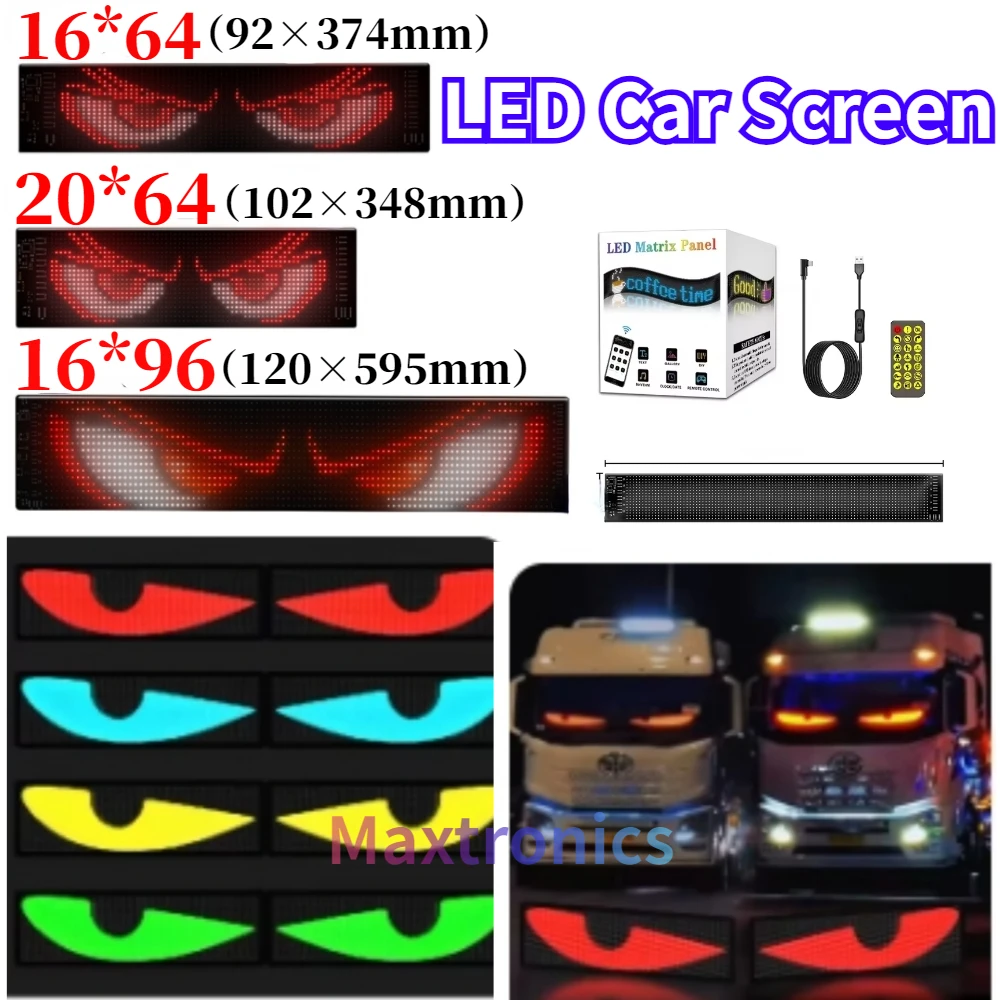 5V USB Mehrsprachiges Auto LED Matrix Pixel Panel Smart App Fernbedienung Scrollen Werbung Auto LKW Devil's Eye Zeichen Licht