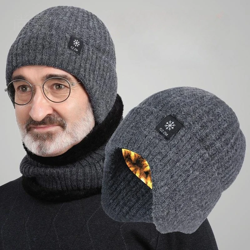Męska zimowa czapka dziergana z pluszową podszewką, ciepła czapka z daszkiem, na zewnątrz, z nausznikami, codzienna, modna, z imitacji futra, typu bomberka, do jazdy na rowerze, chroniąca uszy.