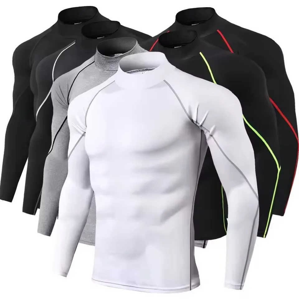 Maglietta a maniche lunghe a compressione da uomo Abbigliamento sportivo Maglietta skinny maschile Tuta elastica Abbigliamento Palestre T-shirt fitness per uomo