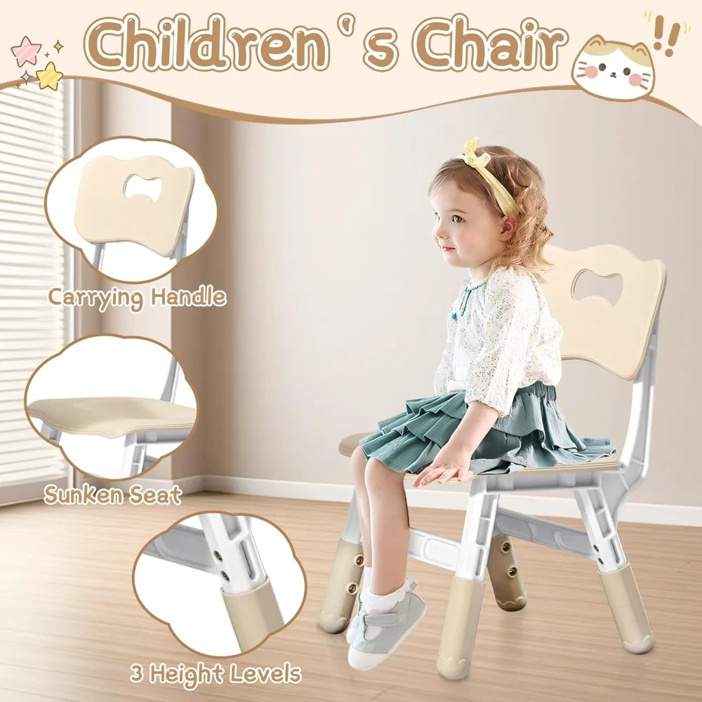 Adjustable Kids Table and 4 Chair Set, Height Adjustable Multi-Activity Play Desk, Marble Graffiti Design, Preschool Montessori