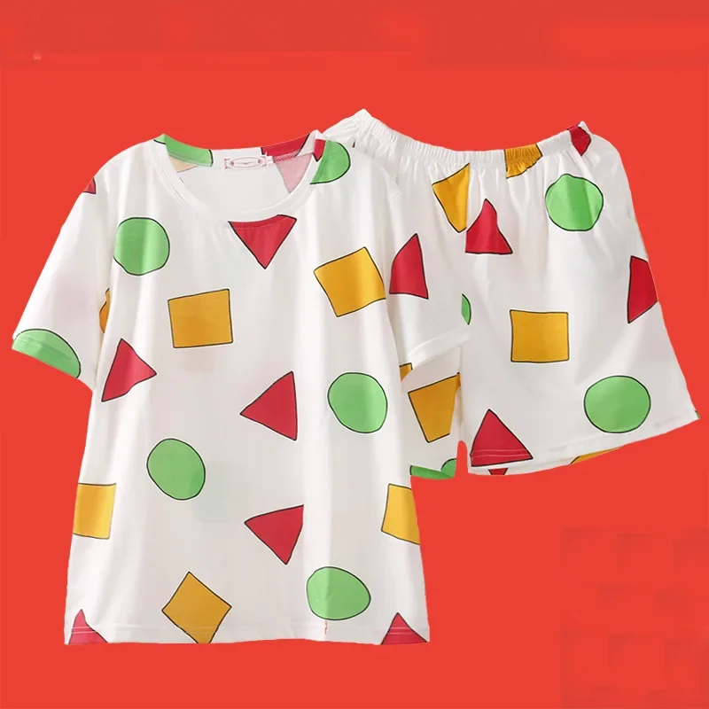 Pyjama japonais à manches courtes pour femmes, crayons Xiaoxin, col rond avec pantalon de détente coréen, ensemble deux pièces