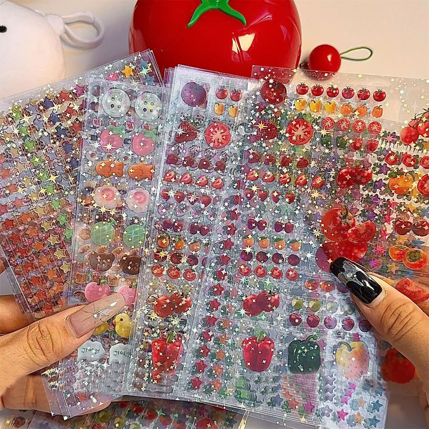 3/6Pcs Retro MINI Tomato Cube Transparent Film Stickers PET DIY Scrapbooking Decor Sticker Phone Decal Journaling Stationery