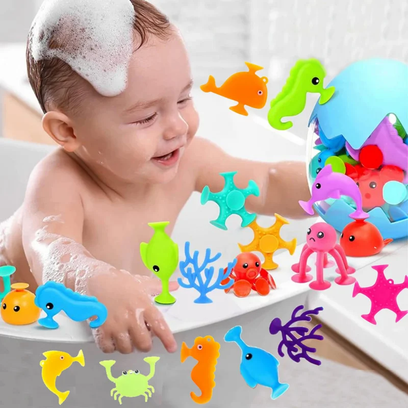 Educação Soft Building Blocks com Ventosa, versátil Oceano Animal, Sensorial Toy, banho, banho, Baby Gift, novo, 9pcs