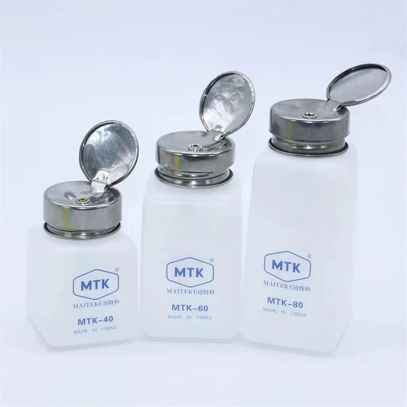 Botella de Alcohol de 120ML, 180ML, 250ML con tapa de acero inoxidable, mantenimiento de teléfono móvil, limpieza, contenedor de plástico líquido antiestático