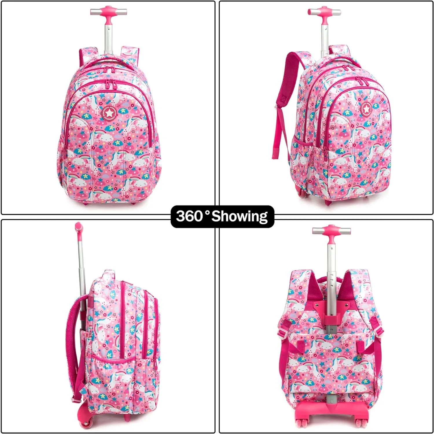 Schulrucksack für Mädchen, Kinder-Rolltaschen-Set für Jungen, Rolltasche, Rollgepäck, Schultrolley-Rucksack mit isolierter Lunchtasche