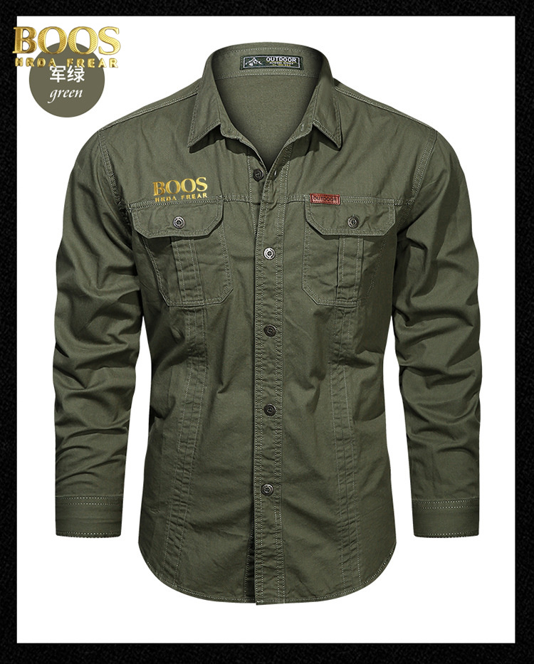 BOOSHRDAFRE Аутентичная эмблема Весенне-осенний сезон Новые мужские рубашки из чистого хлопка с длинными рукавами Повседневные однотонные рубашки для