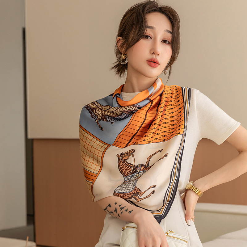 Elaifruihao lenço de seda floral shalw feminino envolve hijab foulard feminino bandana impressão grande 110cm quadrado lenços de cetim estolas