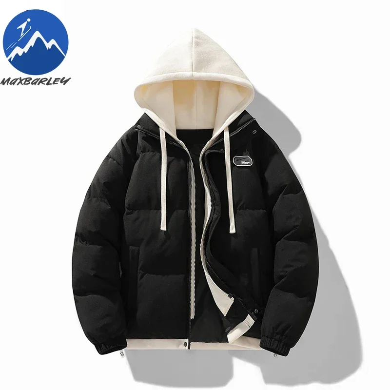 Nova jaqueta de inverno dos homens coreano na moda engrossado falso 2 peças com capuz pão estofamento casaco das mulheres japonês quente algodão acolchoado jaqueta
