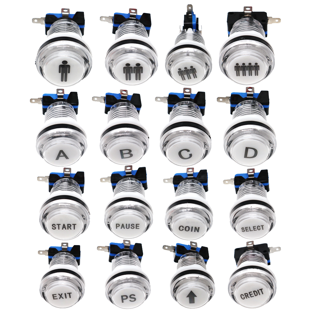 30mm Arcade Round 12V LED Button colorful Push button with 1P, 2P, Coin, Start, pause, exit, select, sticker button